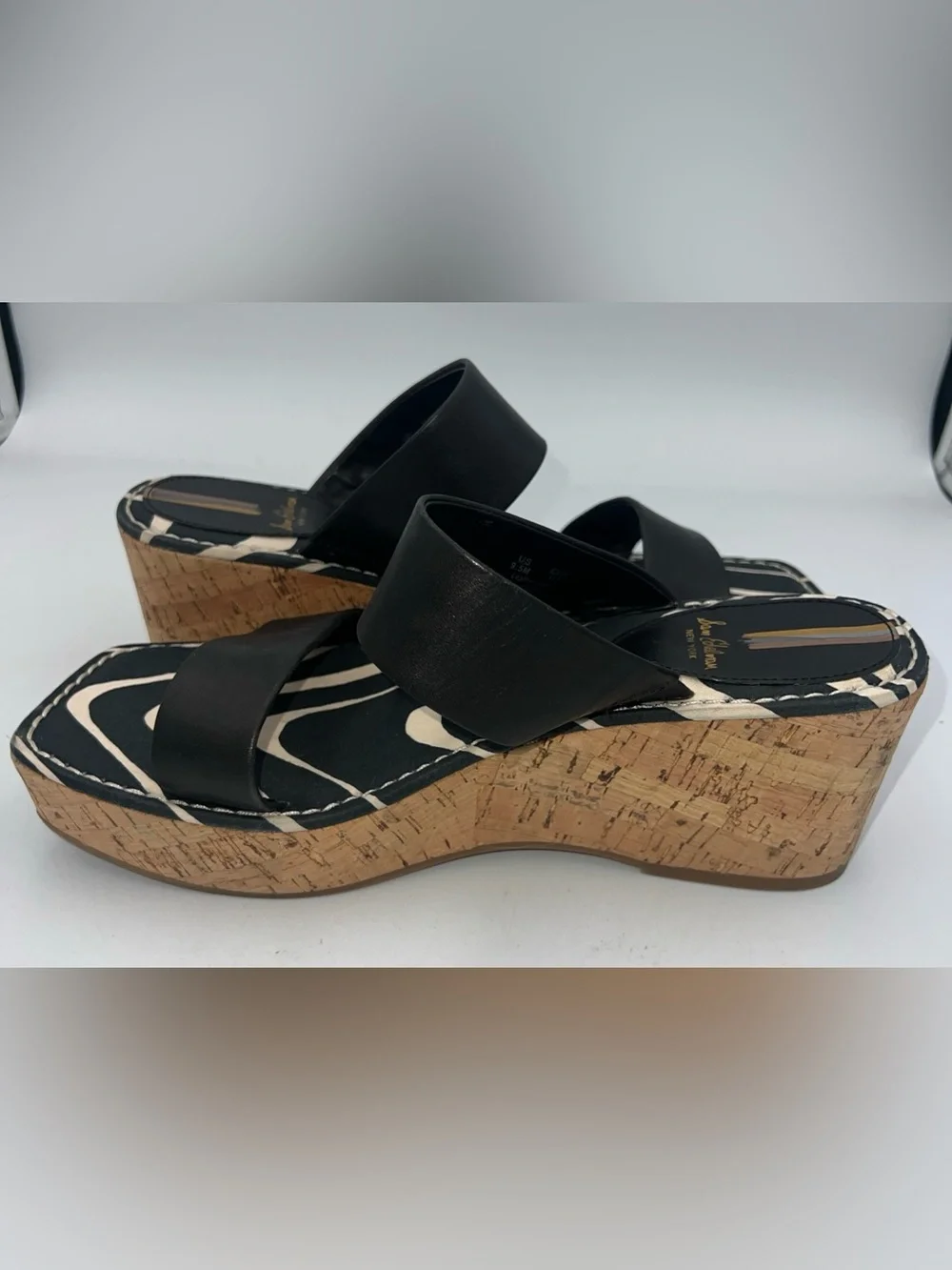 Sam Edelman Alissa Black Leather Strap Cork Wedge Sandals Women’s Size 9.5M NWOB